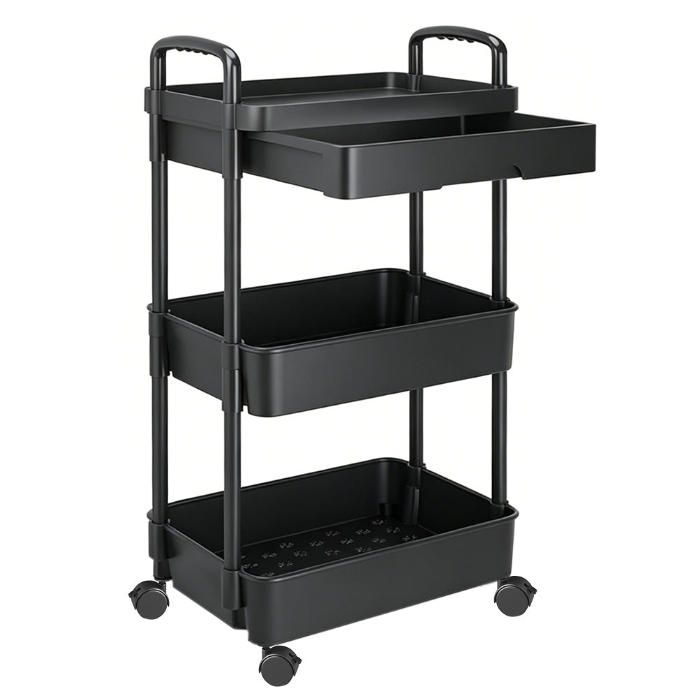 3 Tier Rolling Utility Cart with Removable Drawer for Kitchen Snack Craft