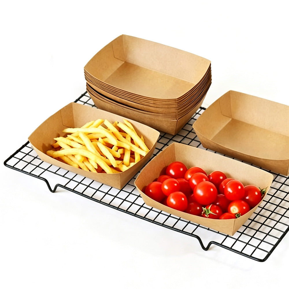 100 Pack Kraft Paper BBQ Boat Food Serving Trays for Picnics and Parties