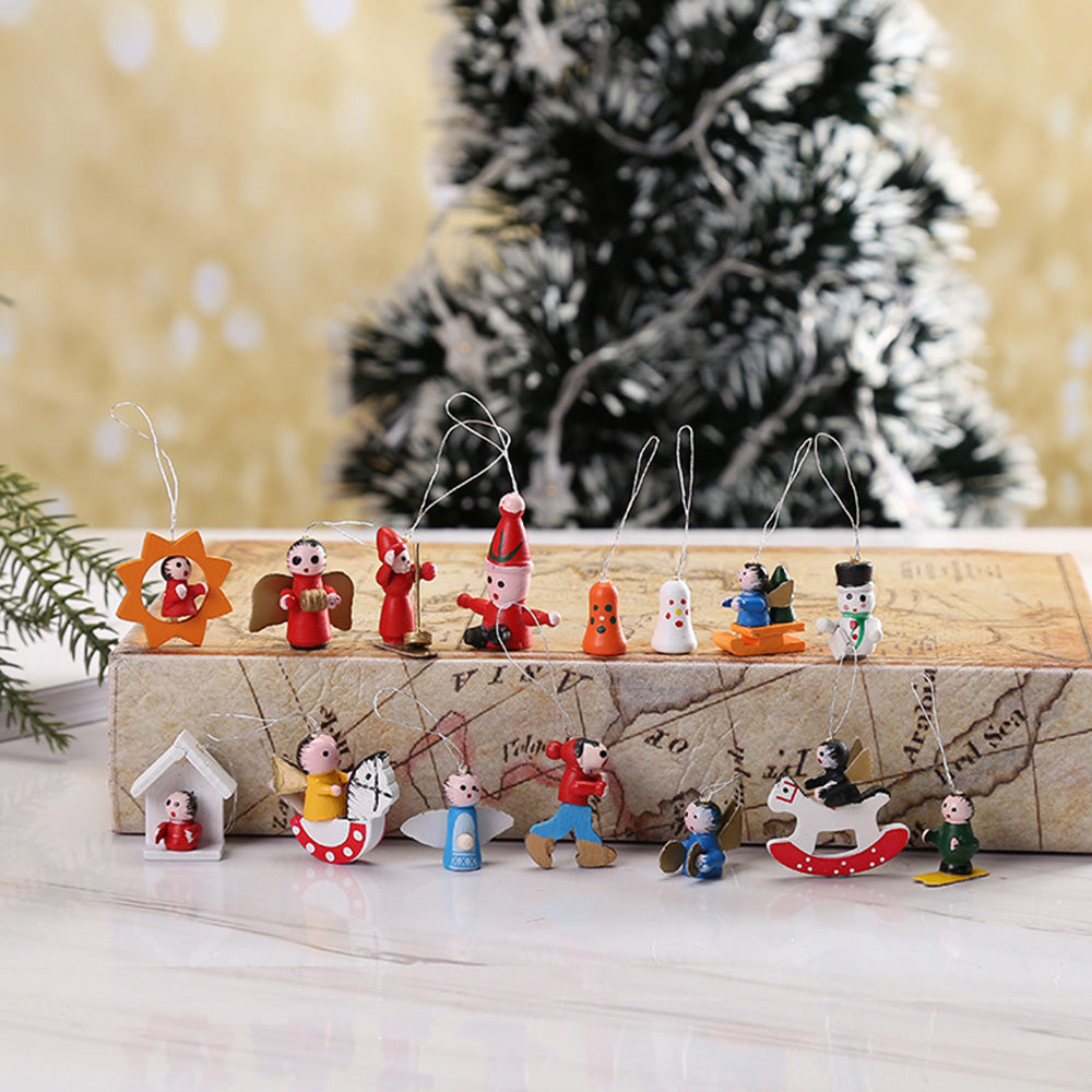 48pcs Wooden Christmas Tree Ornaments Set for Holiday Decoration