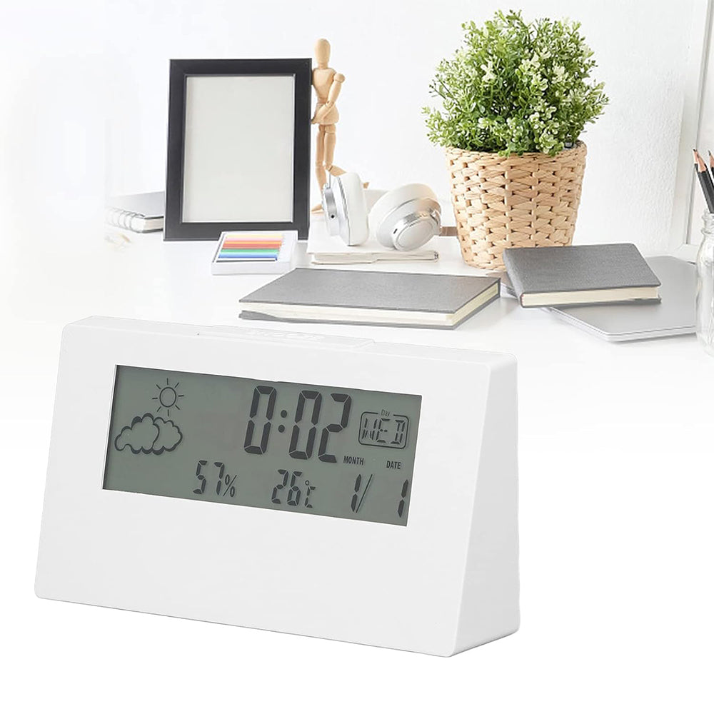 Digital Desktop Clock with Temperature Humidity Display-Opaque (with light)