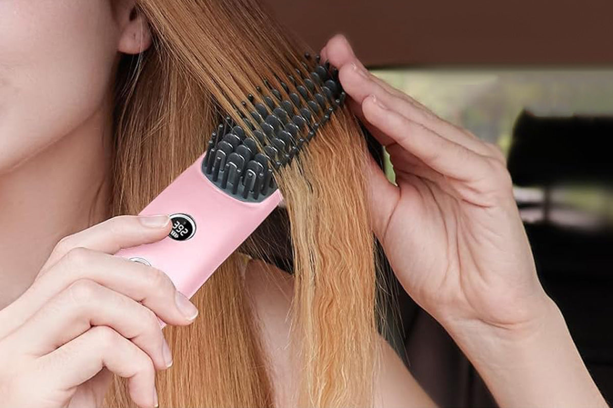 Cordless LCD Hair Straightening Brush 2-in-1 Portable Styling Tool for Travel