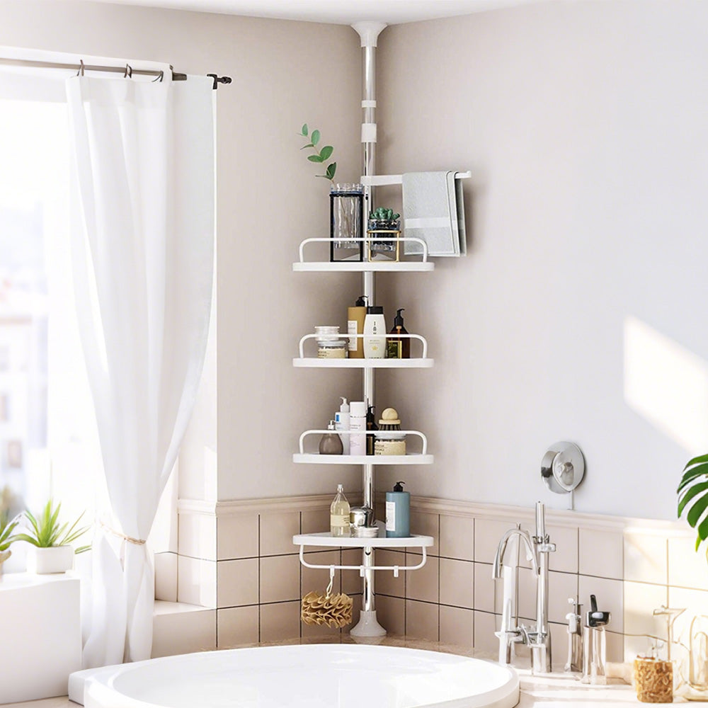 4 Tier Telescopic Bathroom Wall Corner Shelf Rack Shower Caddy Storage Organizer
