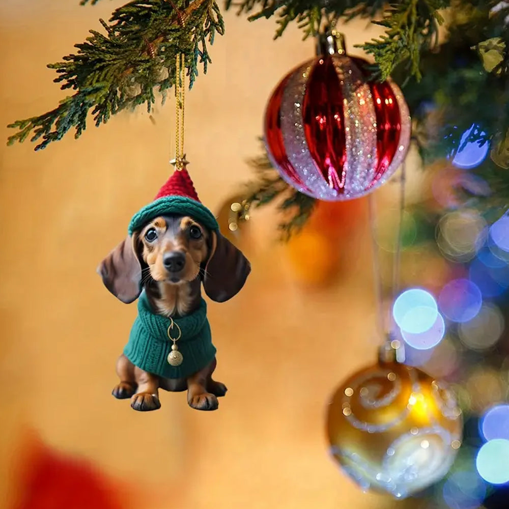 Merry Christmas Dachshund Dog Christmas Ornaments 7Pcs for Christmas Tree Hanging Decoration
