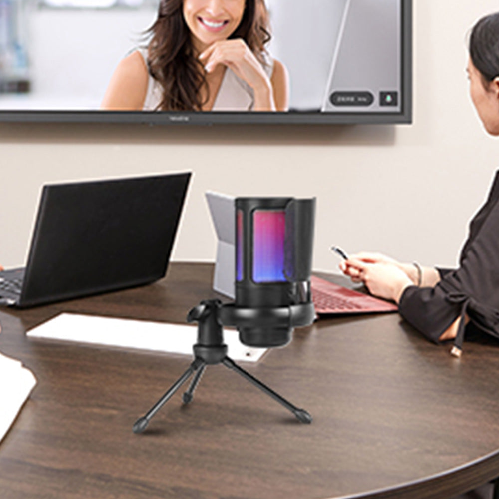 USB Gaming Microphone With RGB Indicator And Tripod Stand Condenser Microphone