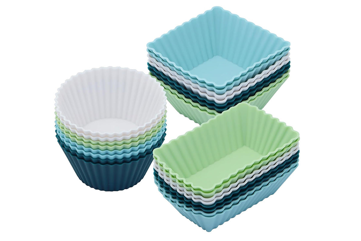 24-Pack Silicone Cupcake Baking Cups Mixed Colors & 3 Shapes