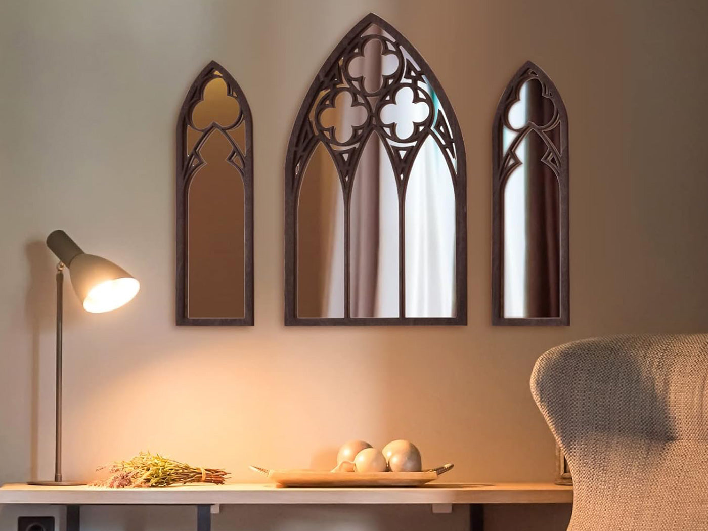 Christmas Gift 3Pcs Gothic Mirrors Arched Decorative Mirror Wall Mounted Goth Mirrors Decor
