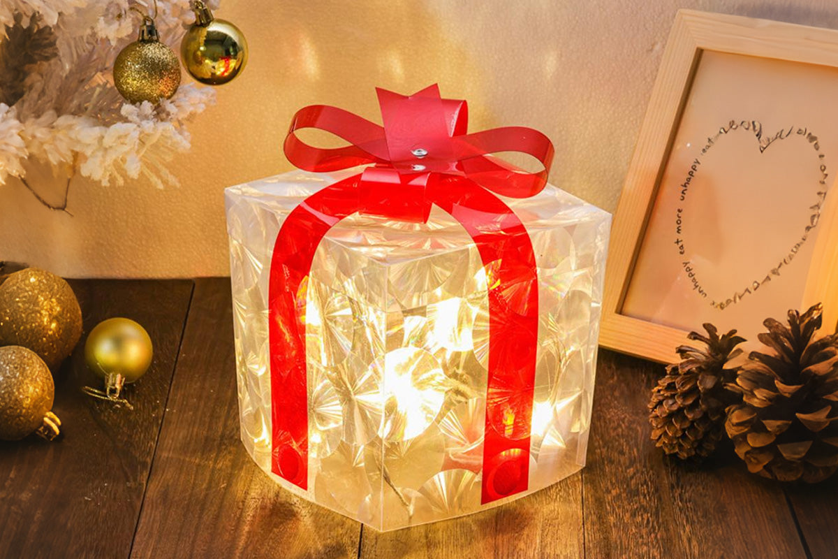 3D 3-Pack Christmas Gift Box with LED Lights Decorations
