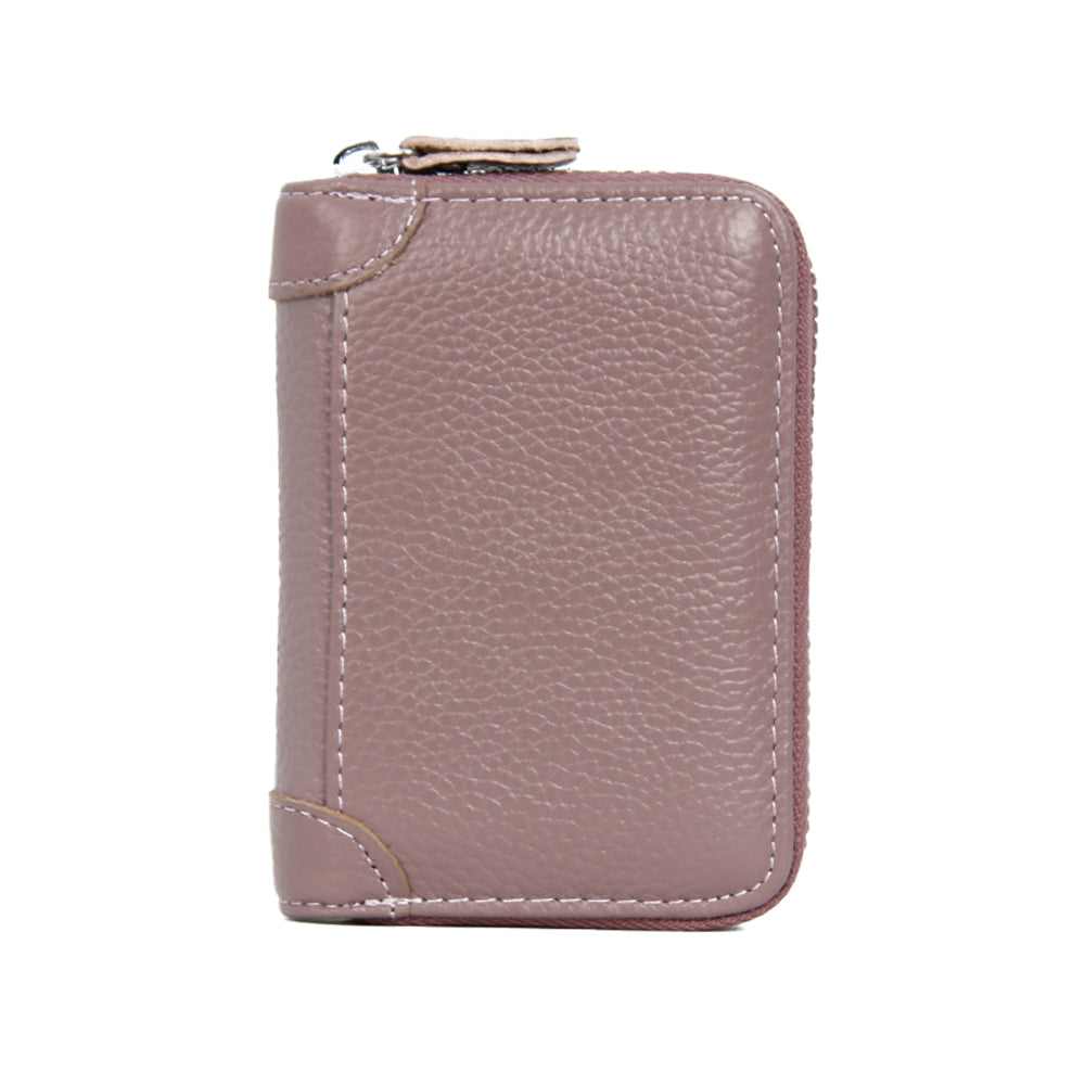 Genuine Leather RFID Blocking Card Holder Wallet with Zipper