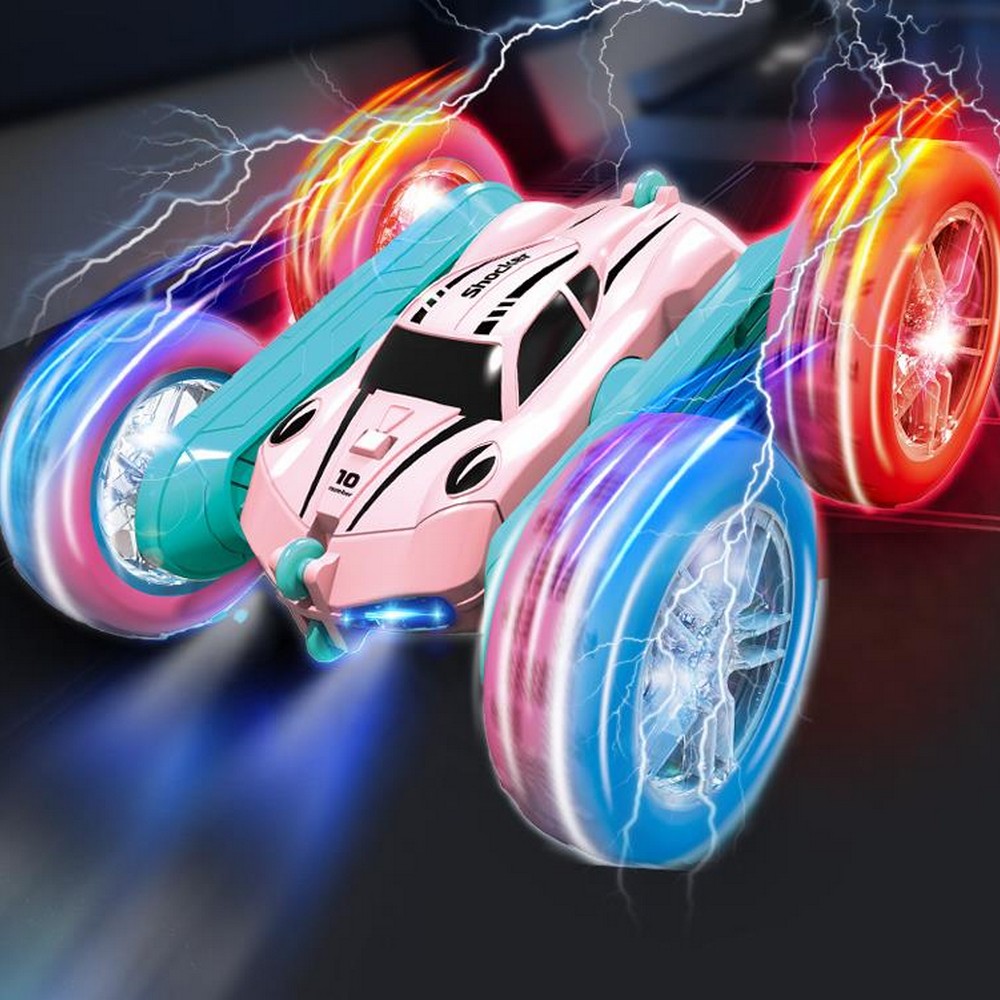 2.4 GHZ 4WD Double Sided RC Stunt Car 360 Degree Rotating Remote Control Crawler with Headlights