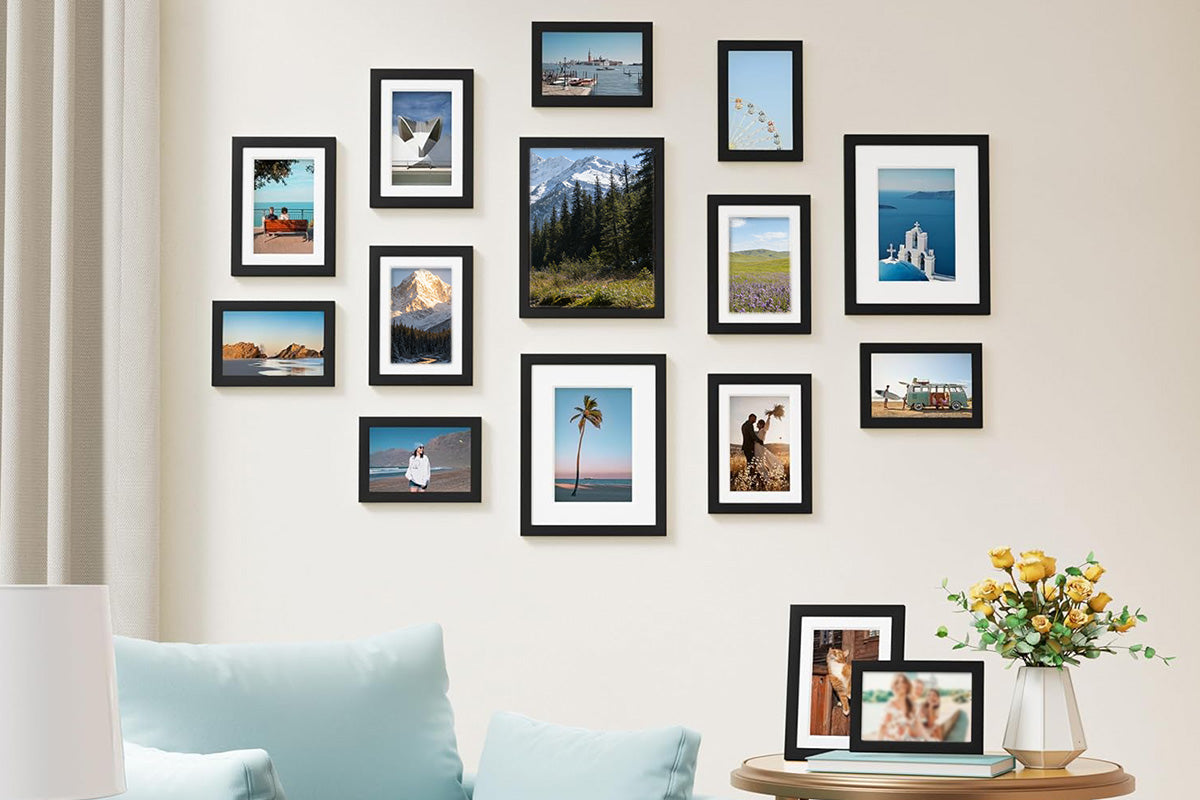 15 Piece Picture Frame Set Multi-size Collage Photo Frames for Wall or Tabletop Display