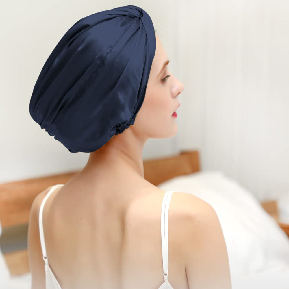 100% Silk Bonnet Sleep Cap for Women Hair Care Adjustable Knotted Turban Hat