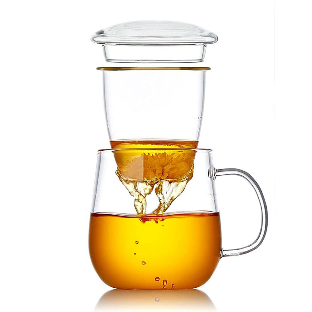Glass Tea Cup with Infuser and Lid Borosilicate Tea Mug for Loose Leaf Tea