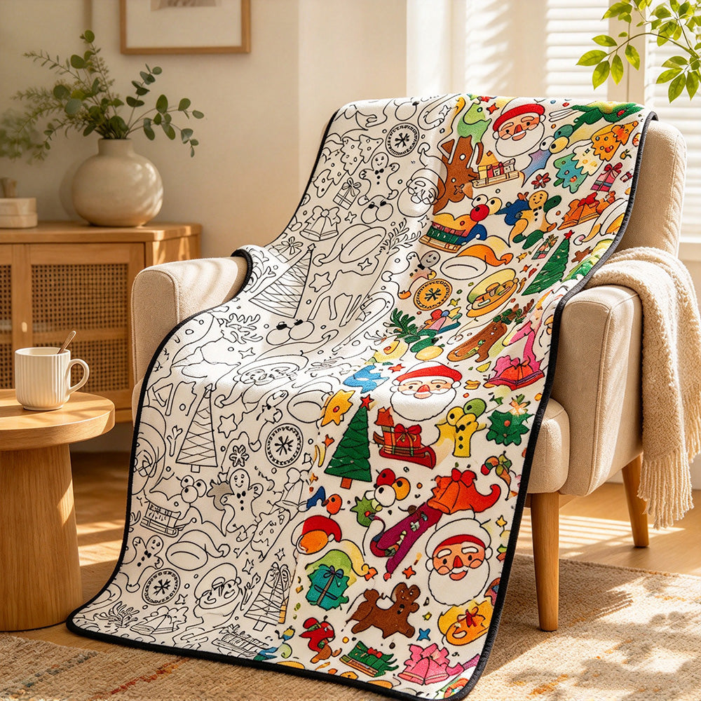 Adult DIY Christmas Coloring Blanket Black and White Line Art-Style 1