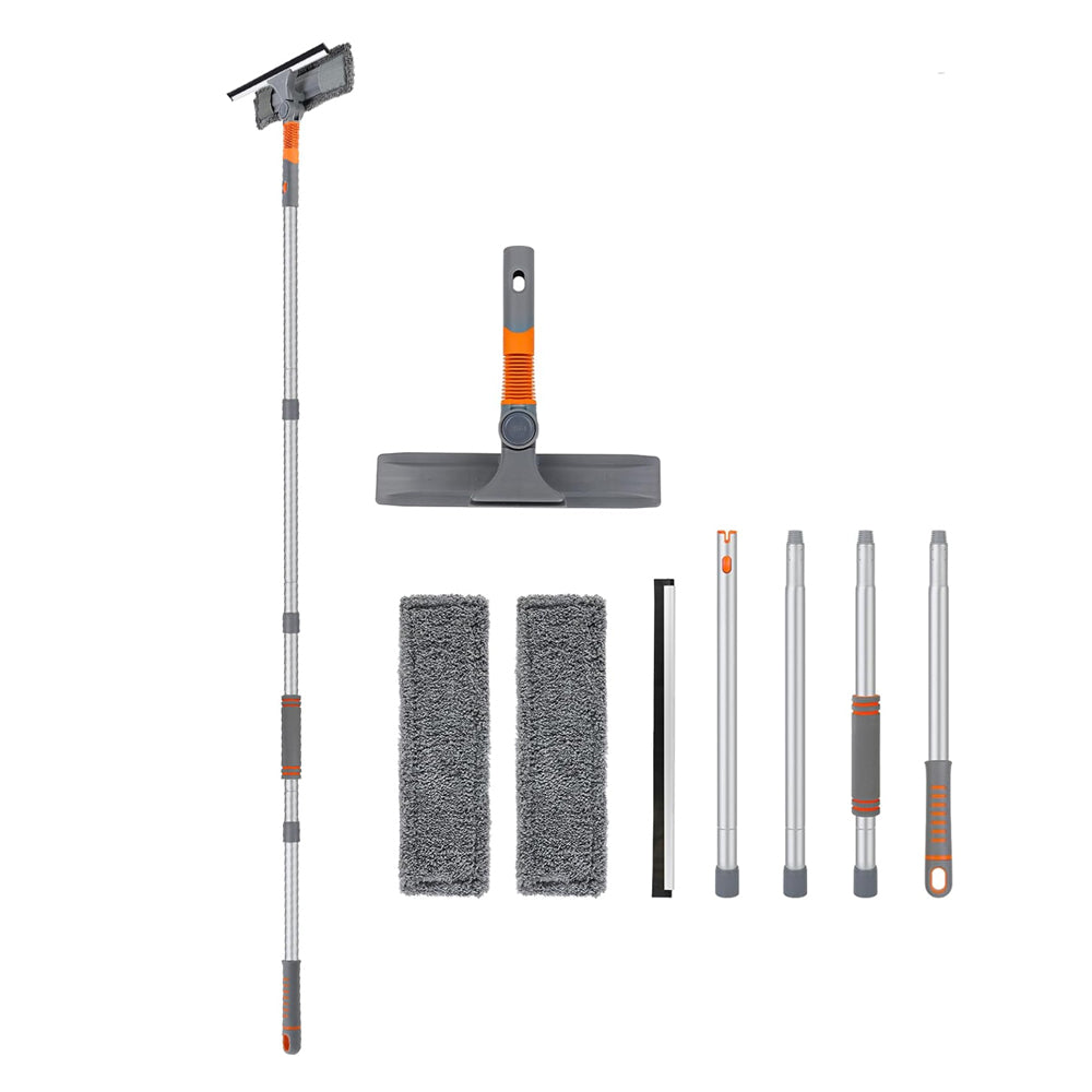 2 in 1 Window Squeegee Window Cleaner Kit with 2 Microfiber Cloths-4-Section Pole