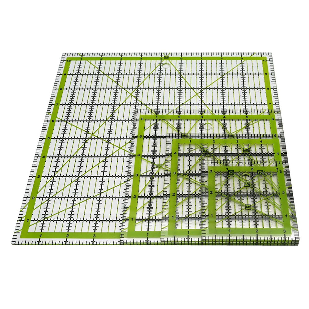 4Pcs Square Acrylic Quilting Rulers Set Green Non Slip Patchwork Sewing Templates