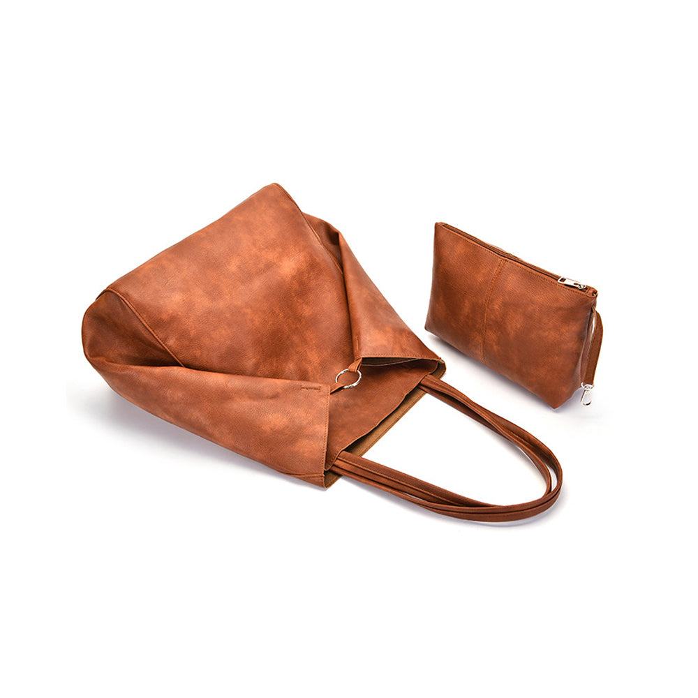 PU Leather Oversized Tote Bag with Internal Cosmetic Bag