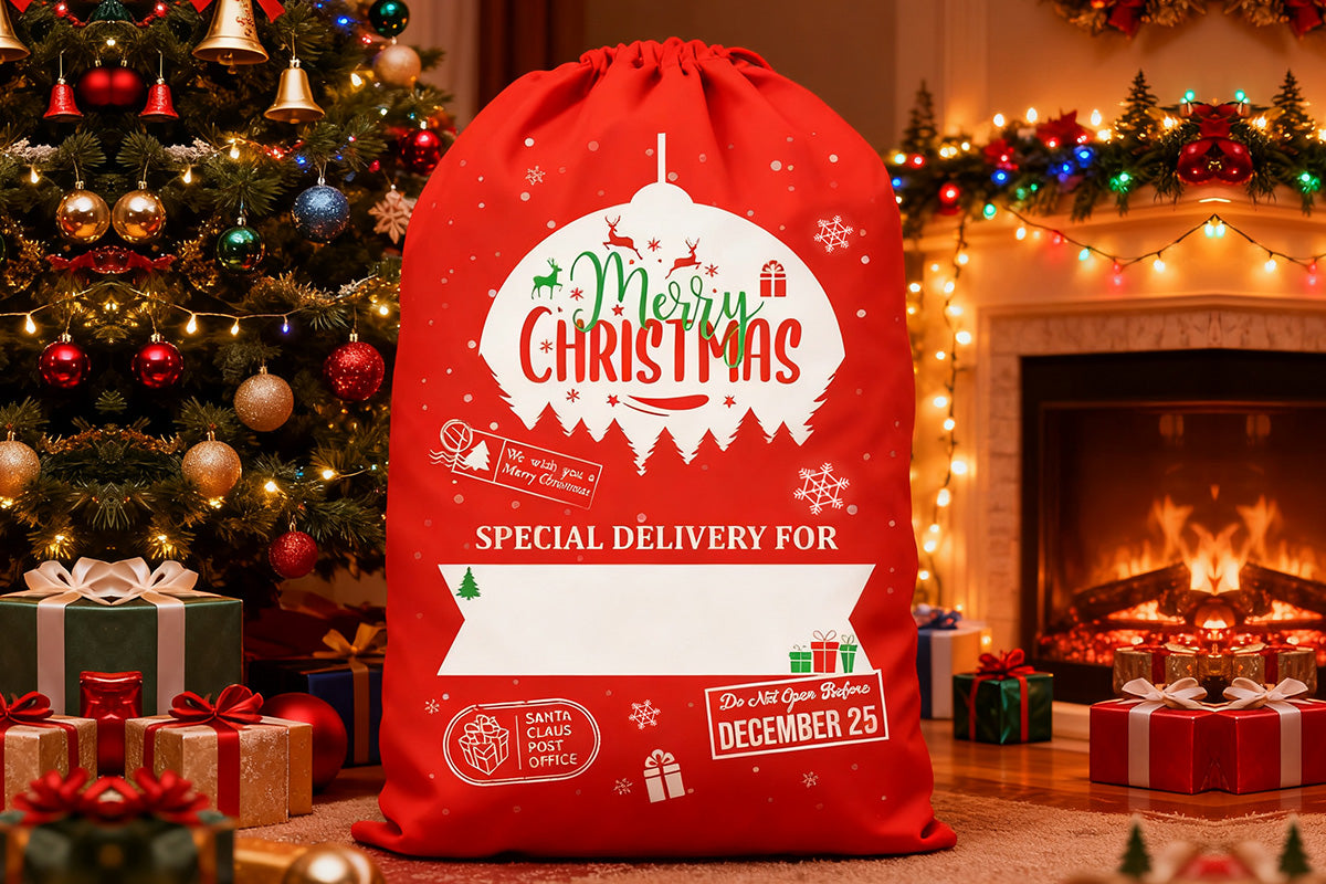 2Pcs Christmas Gift Canvas Bags Santa Sacks Drawstring Christmas Bags