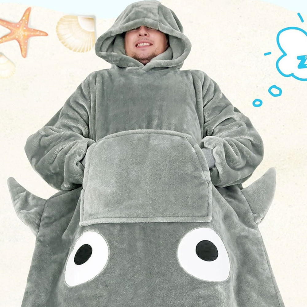 Shark Hooded Blanket Hoodie Wearable Flannel Suit
