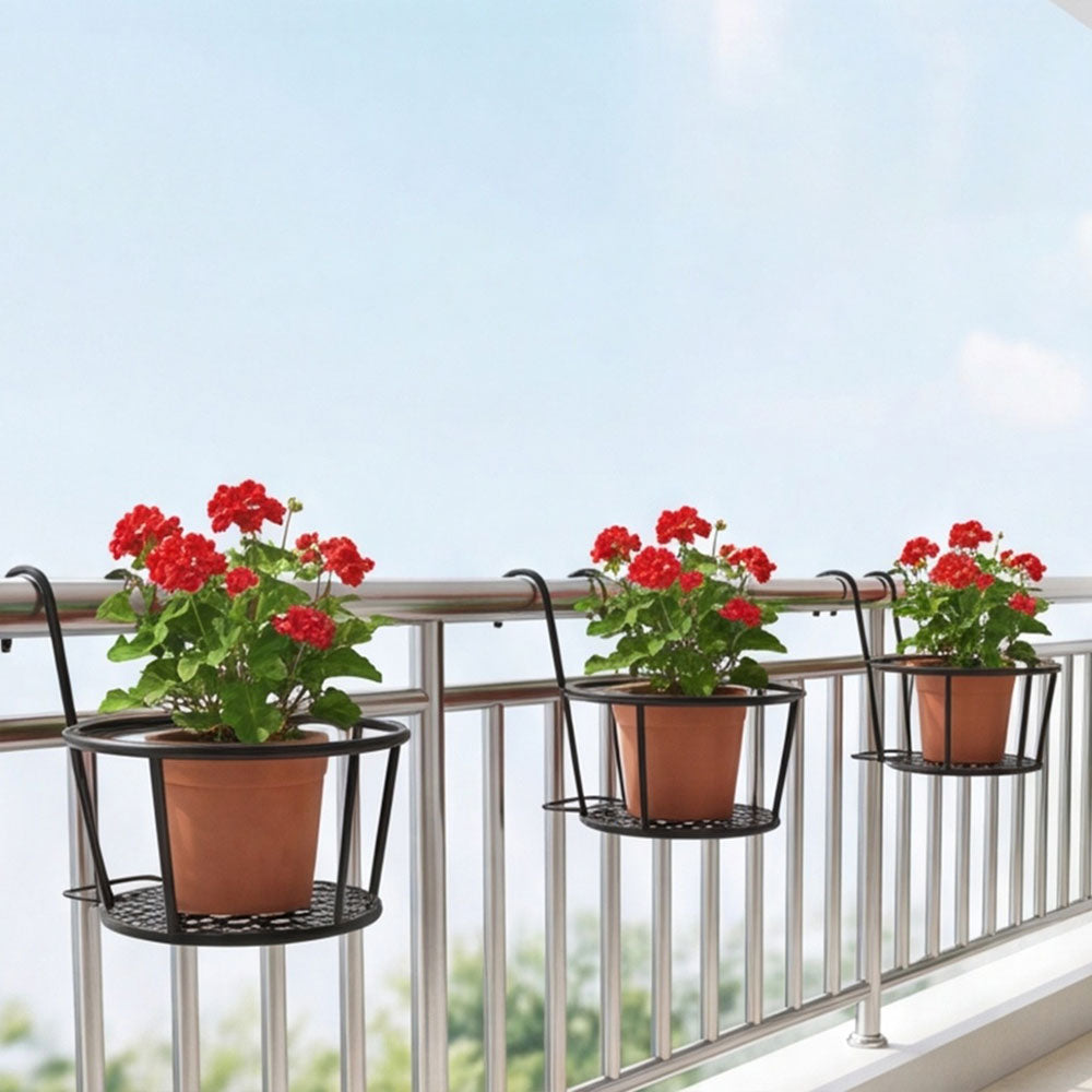 3 Pack Rust Resistant Iron Hanging Plant Pot Baskets for Railings Gardens
