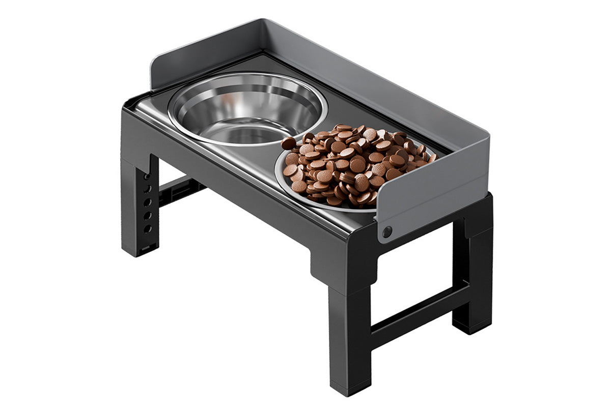 Dog Bowl Stand 5 Height Adjustable Raised Feeder with 2 Stainless Steel Bowls-Black