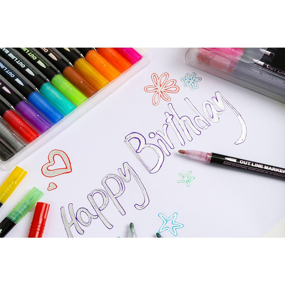 Silver Outline Double Line Pens for Drawing Art Glitter Markers