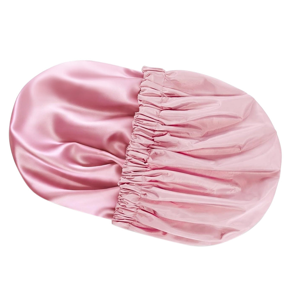 Reusable Water-Resistant Double-Layer Polyester and Satin Shower Cap for Women
