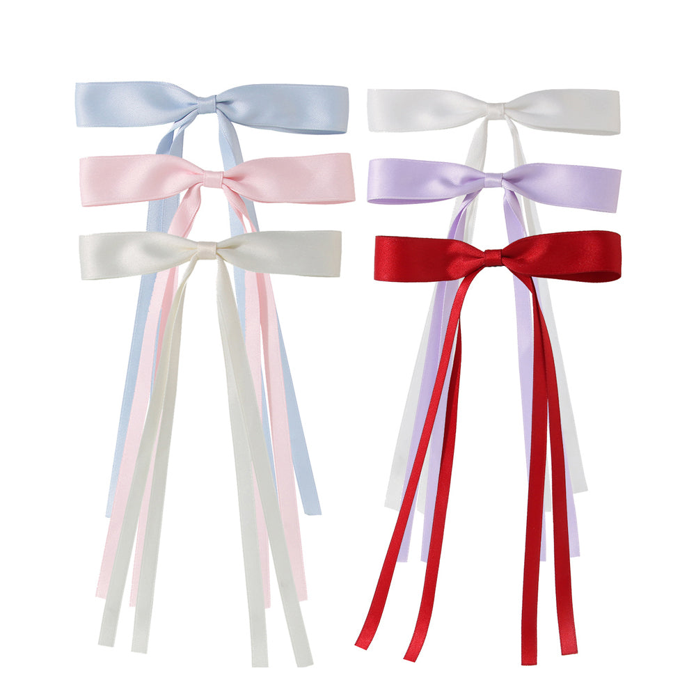 6Pcs Artificial Silky Satin Bow Hair Clips Ribbon Accessories