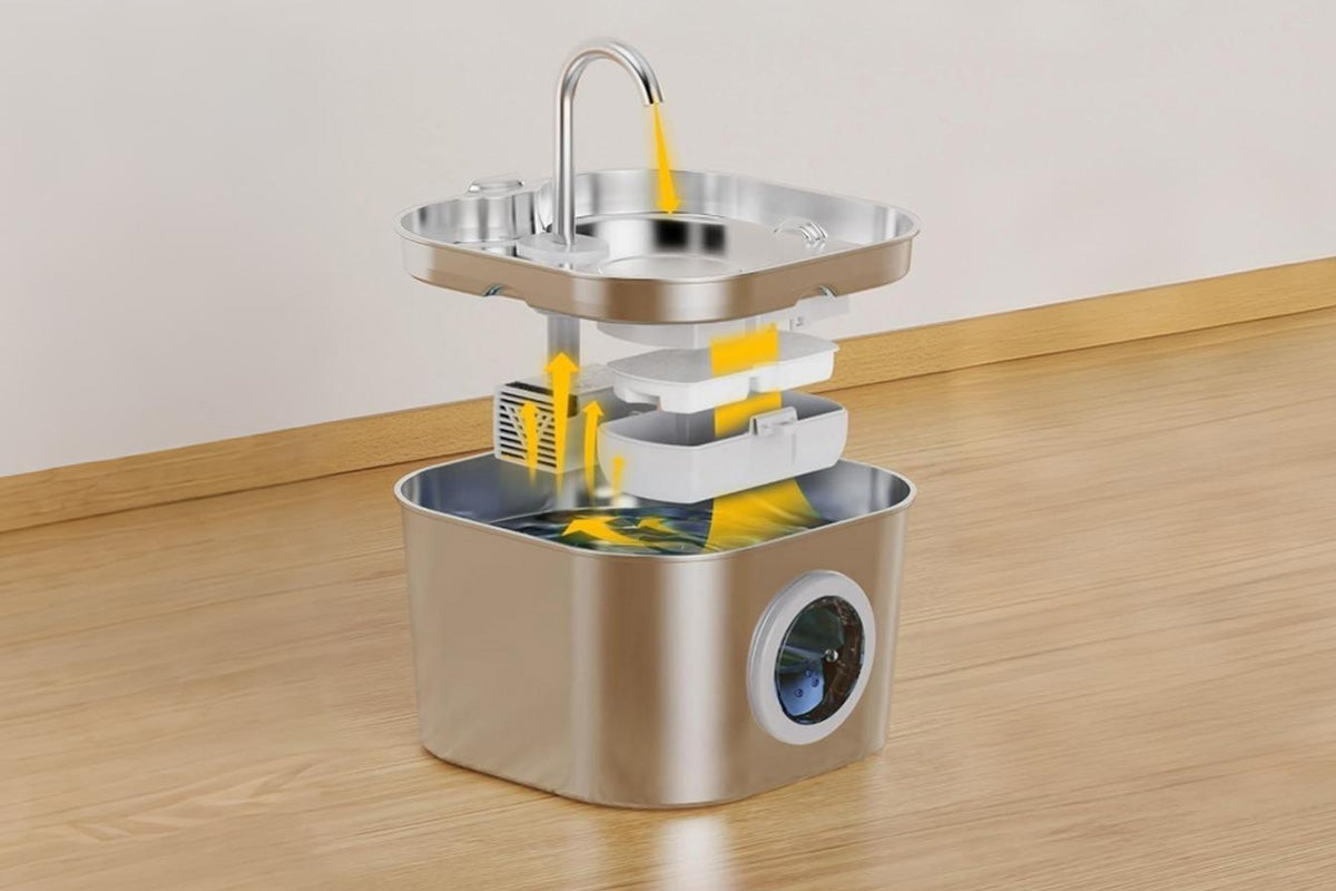 Automatic Pet Water Fountain USB 2.2L Stainless Steel for Cats and Small Animals