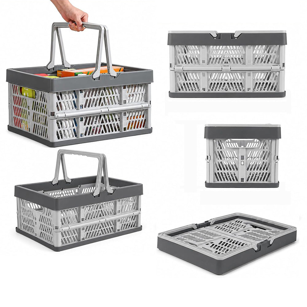 Portable Foldable Storage Basket for Camping Shopping and Home-Grey
