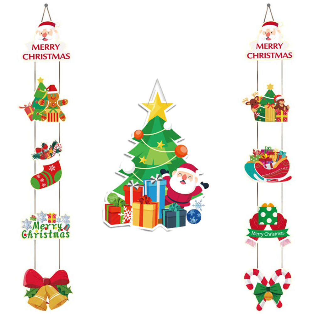 Christmas Porch Sign with Couplets Xmas Door Banner Wall Hanging Party Decoration