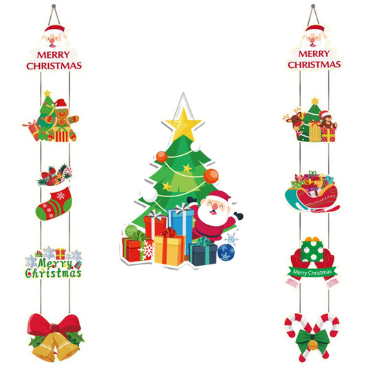 Christmas Porch Sign with Couplets Xmas Door Banner Wall Hanging Party Decoration