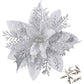 12Pcs Christmas Glitter Poinsettia Artificial Flower with Clip and Stem