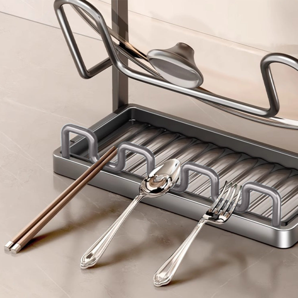 Kitchen Pot Lid Storage Rack Carbon Steel Holder with Drip Tray Organizer