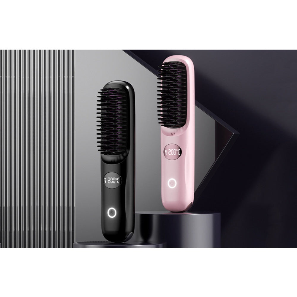 USB Rechargeable Hair Straightening Brush with LED Screen