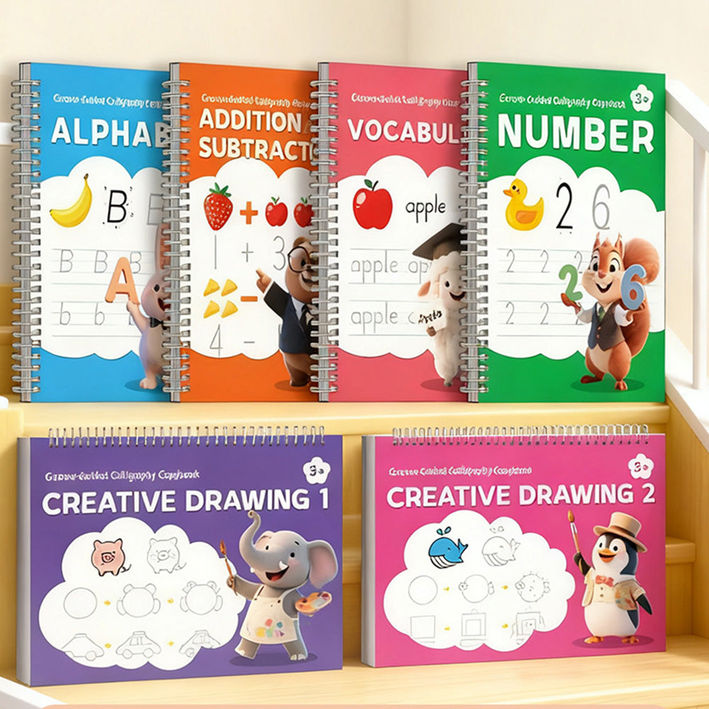 Special Grooved Handwriting Practice Books with 10 Refills Large Reusable Copybooks for Age 3 to 8