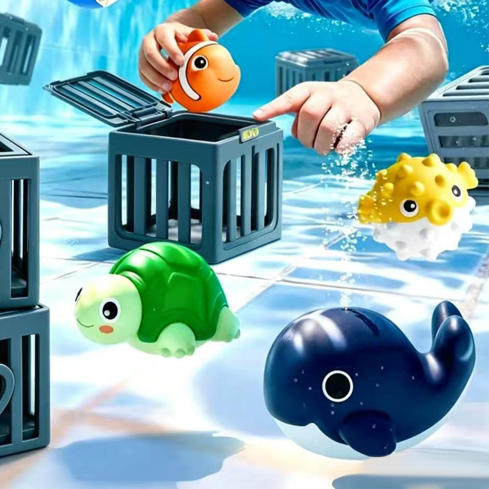 6 Piece Pool Diving Rescue Game with Sea Animals and Sinking Cages