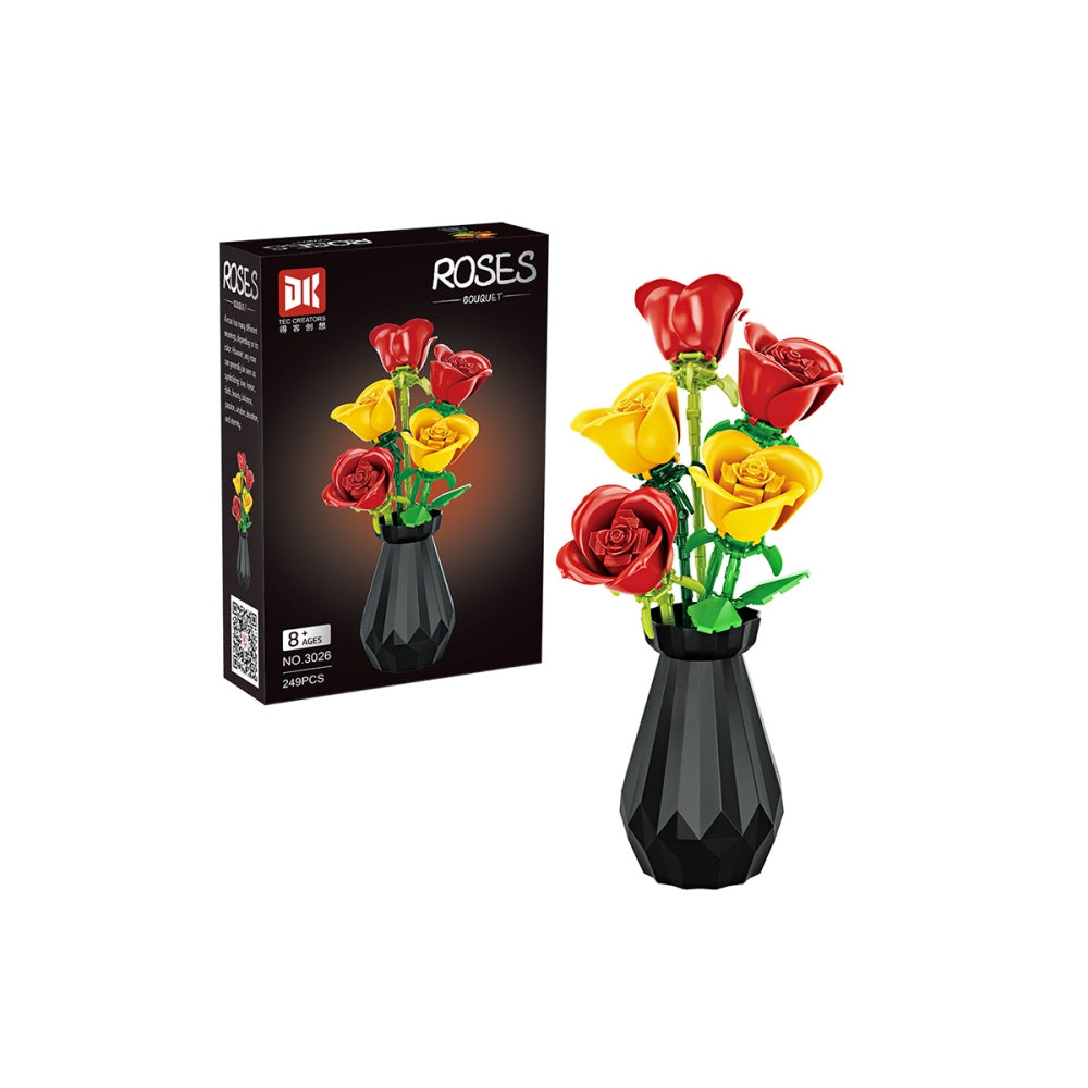 Tulip And Rose Building Blocks Set With Vase For Home Decoration