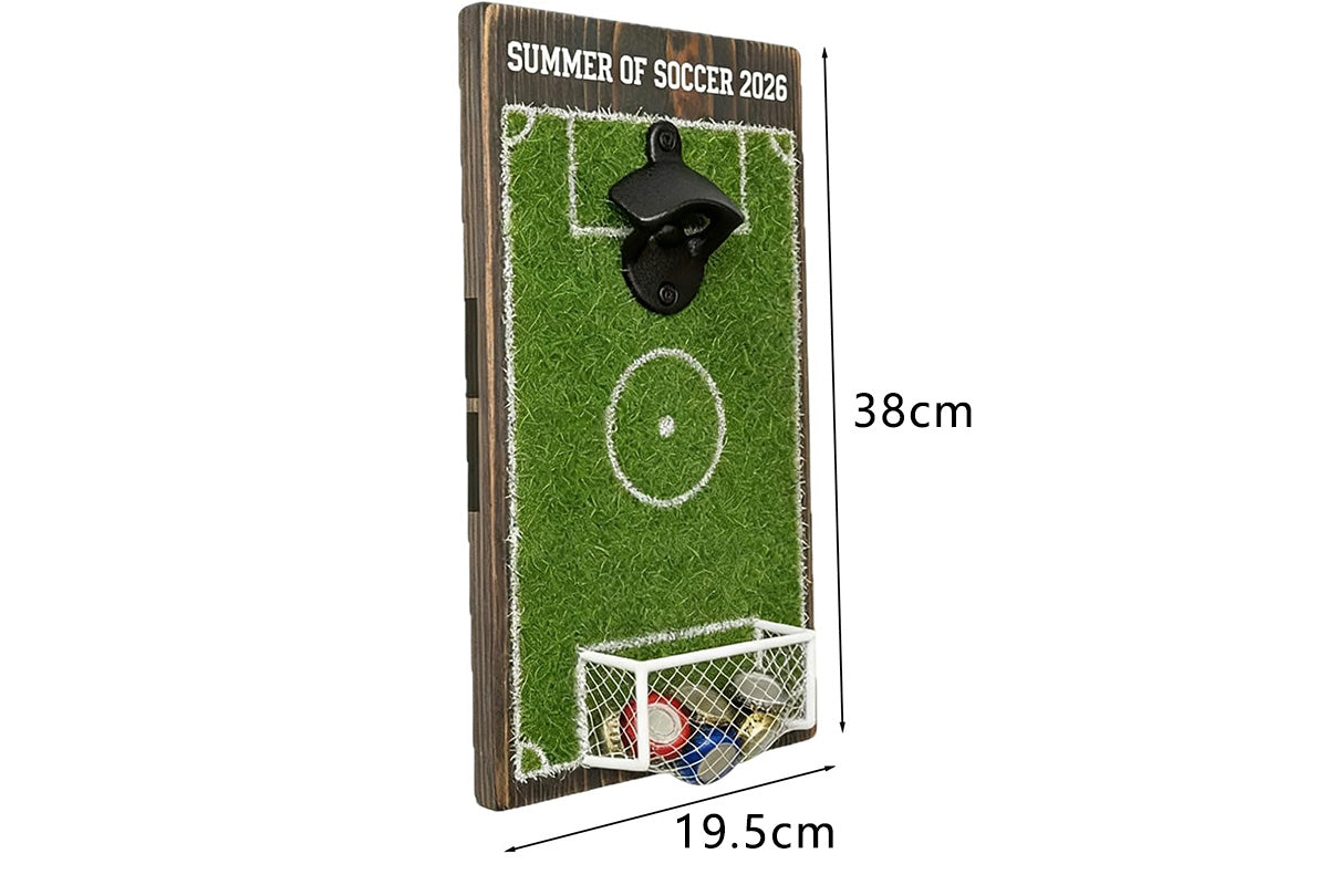 Soccer Field Wall Mounted Bottle Opener with Goal Net Cap Catcher Football Themed Beer Cap Opener