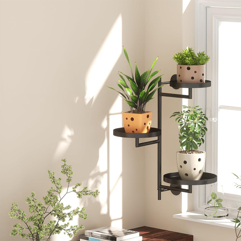 Indoor Wall Mount 3-Tier Rotating Metal Plant Stand for Multiple Plants
