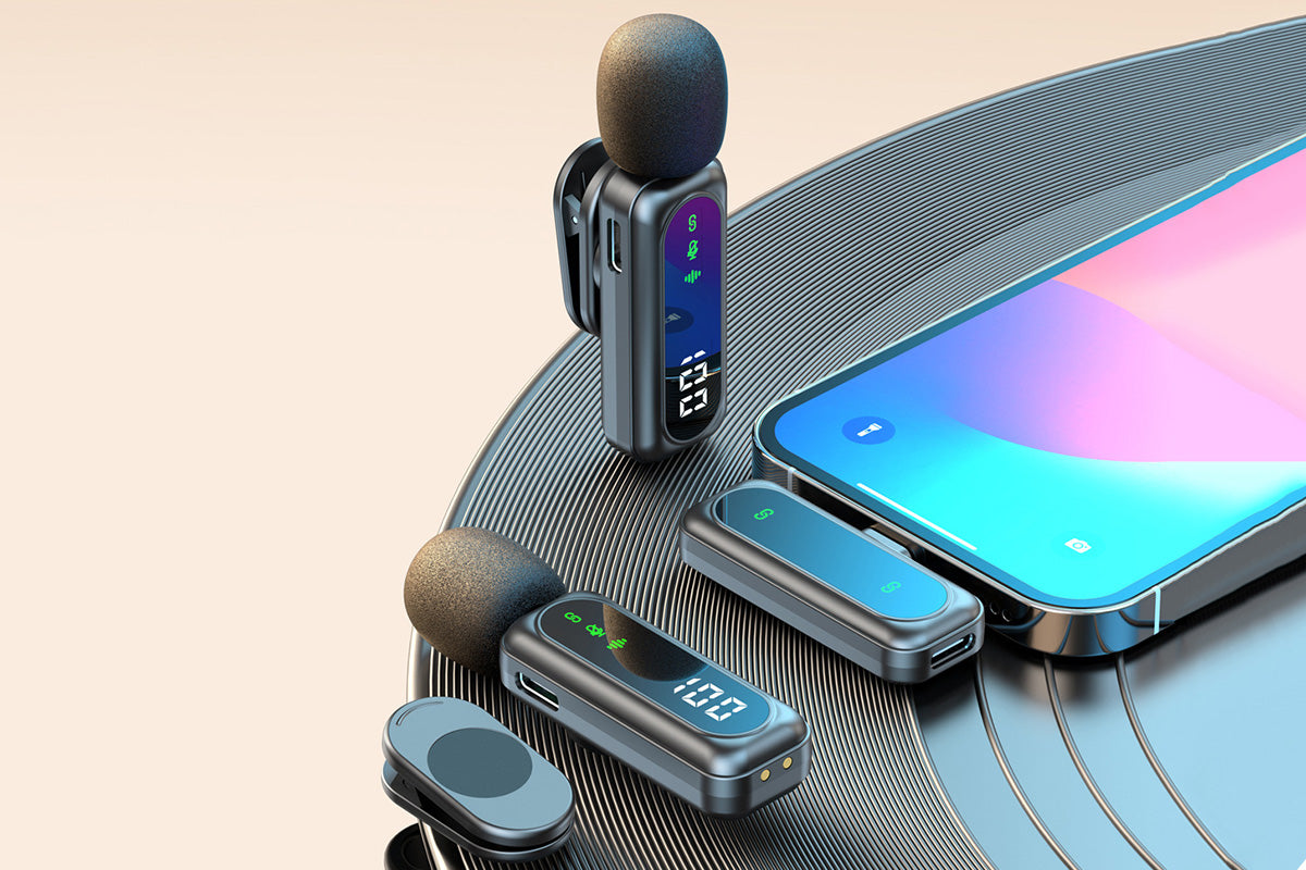 Wireless Lavalier Microphone LED Display Mini Mic For Android Apple Phone