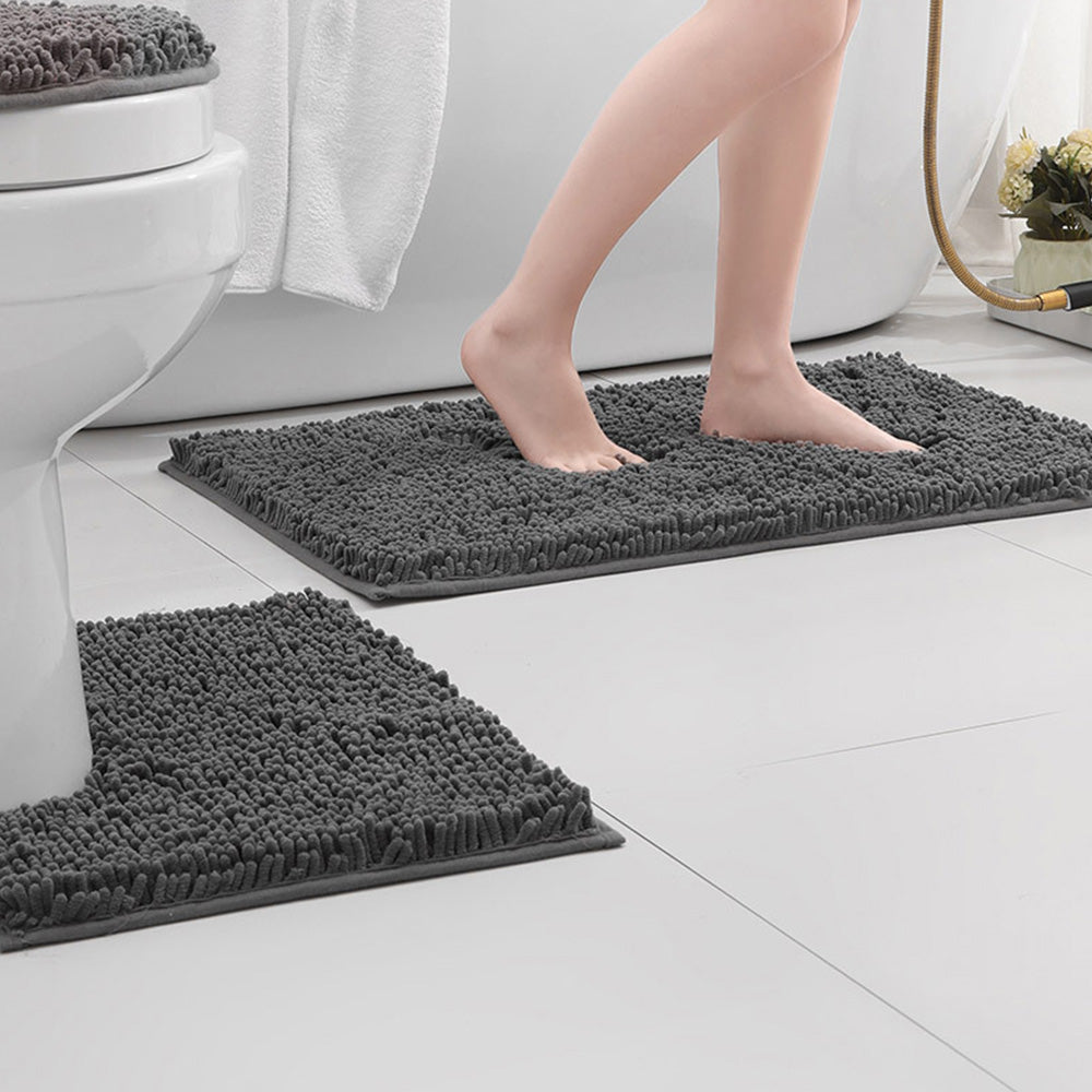 2 Piece Absorbent Bathroom Mat and U Shape Toilet Rug Set