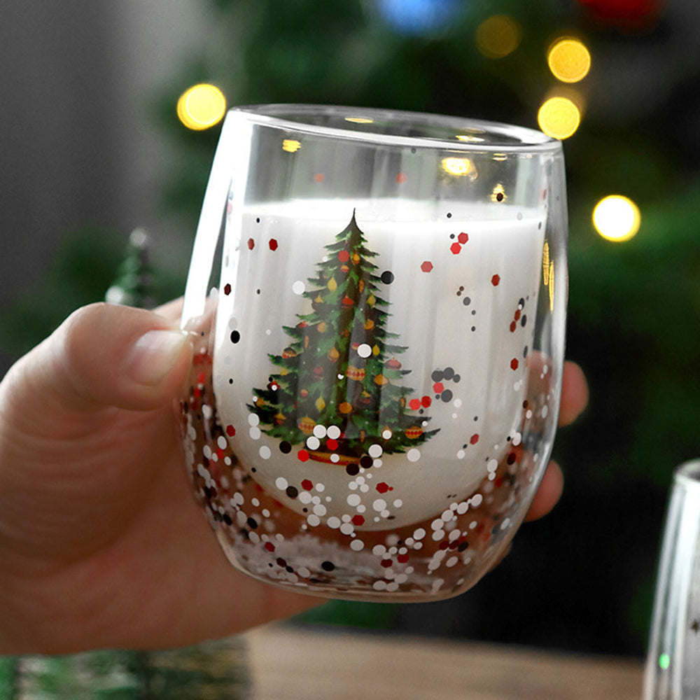 2Pcs 300ml Christmas Trees Double Wall Coffee Glasses Cups