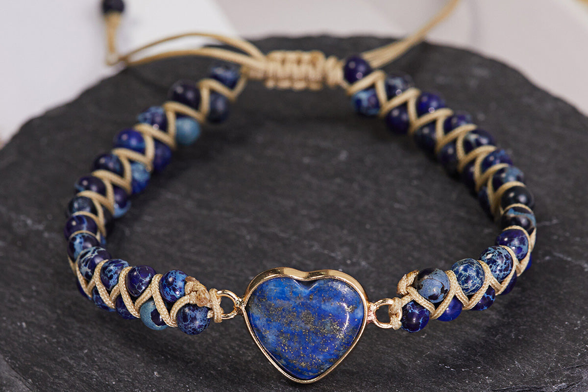 Handmade Natural Stone Beaded Bracelet Adjustable Woven Bangle for Women Jewelry