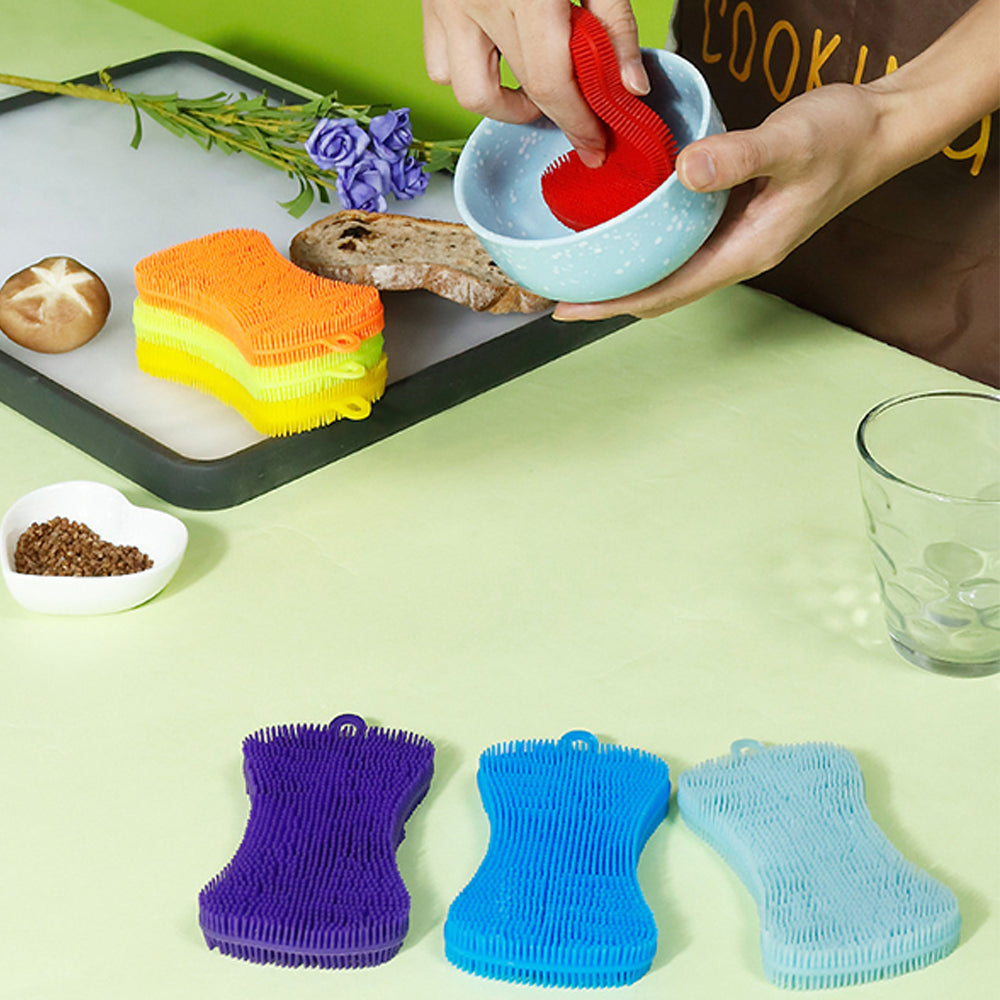 3PCS Home Kitchen TPE Scrubber Sponge Brush Dish Pot Pan Washing Cleaning Sponges