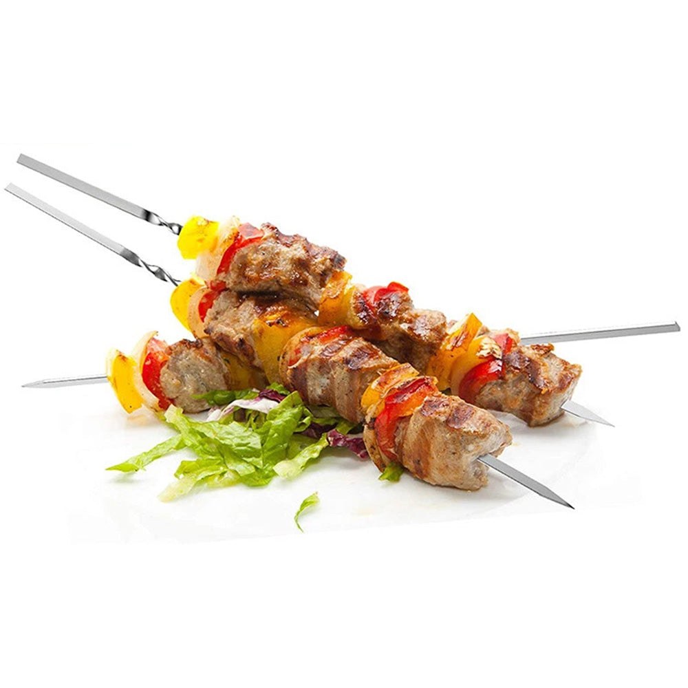 20 Pack 304 Stainless Steel BBQ Skewers Flat or Round Easy Clean