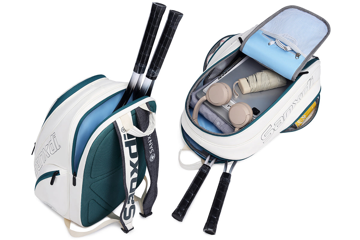 Sports Tennis Backpack PU Water-Resistant Badminton Racket Bag with Separate Shoe Compartment Rucksack for Gym Outdoor