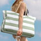 Large Zipper Beach Bags Striped Tote Bag For Travel Outdoor Vacation