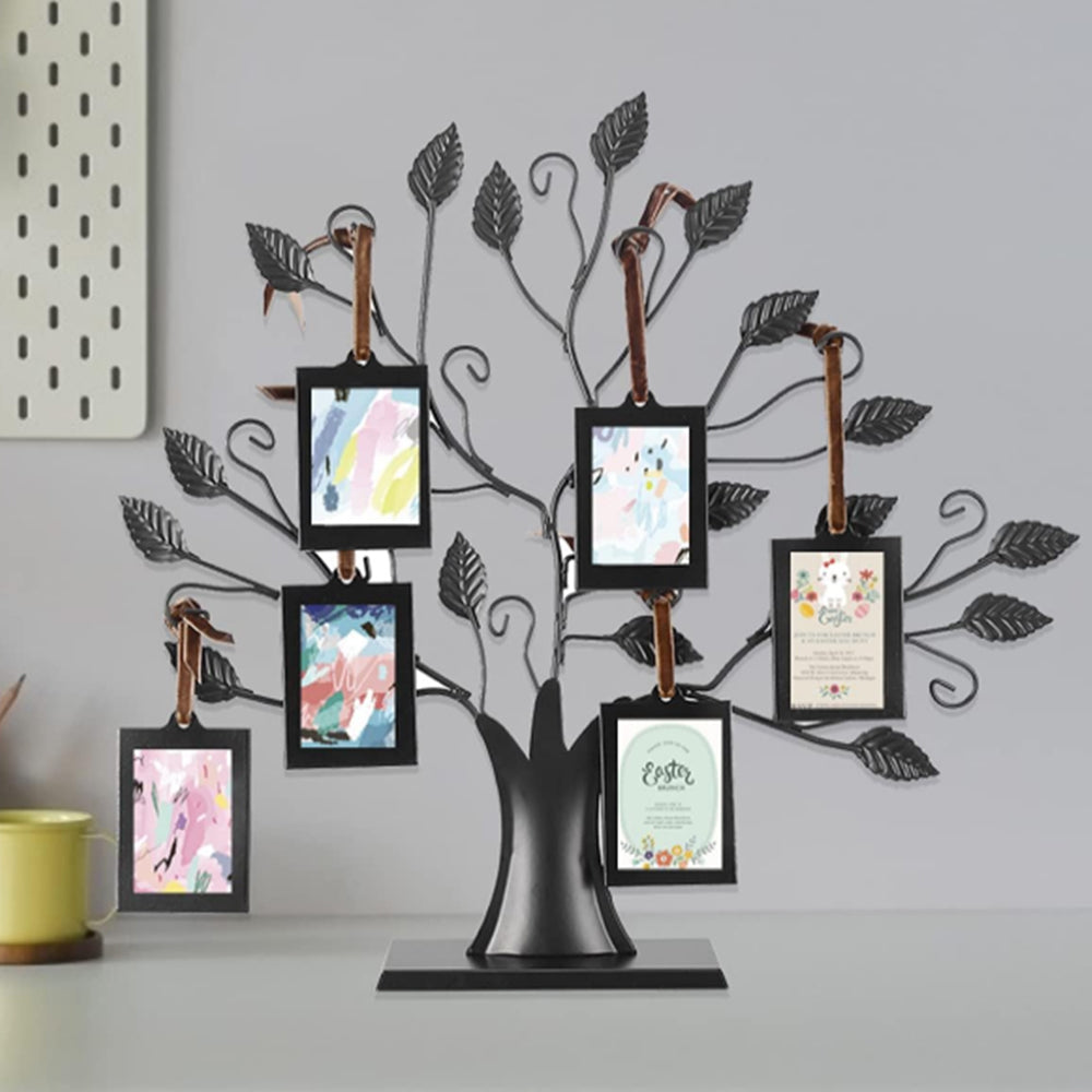 Family Tree Picture Frame Stand with 6 Hanging Picture Frames in Black