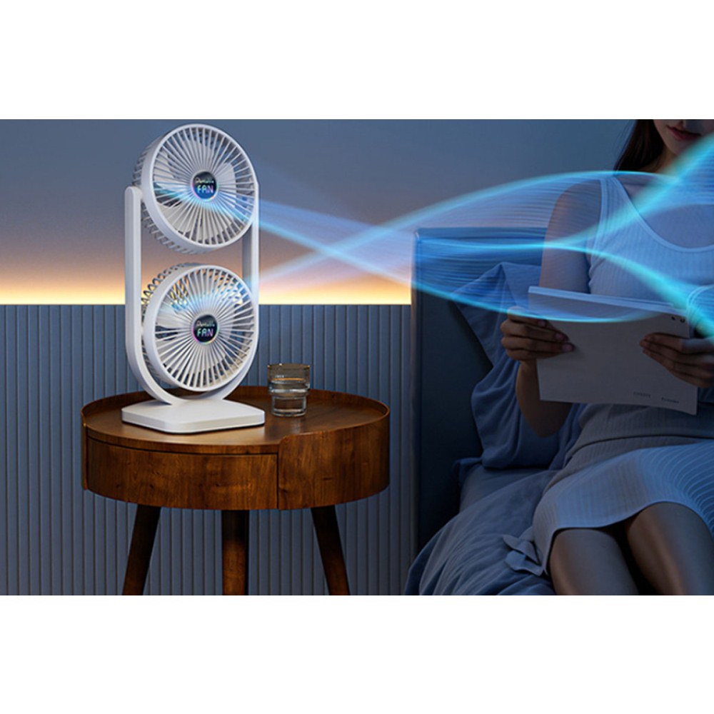 Dual Head Rechargeable Desk Fan  for Bedroom Office Home Desk