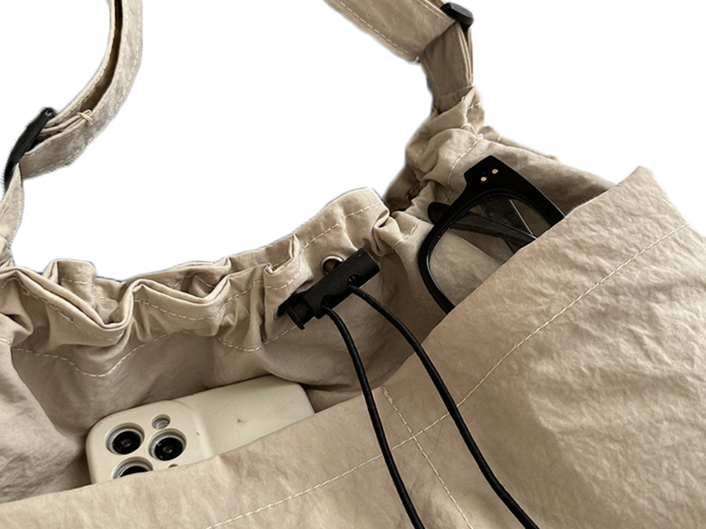 Nylon Crossbody Shoulder Tote Bag Large Capacity Drawstring Bucket Bag